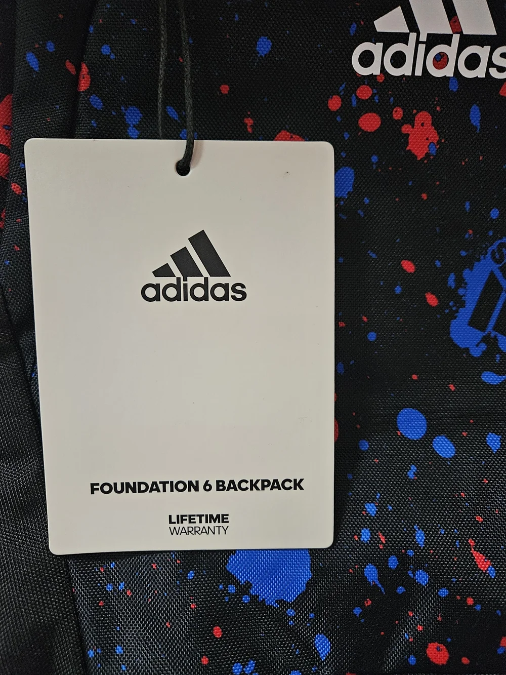 Adidas Black Backpack with Red & Blue Splatter Accents New With Bag